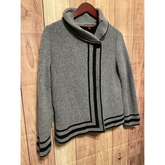 Betty-Betty Firenze M Wool Knit sweater Jacket Grey Shawl Collar Cozy Chic Italy - Picture 3 of 7